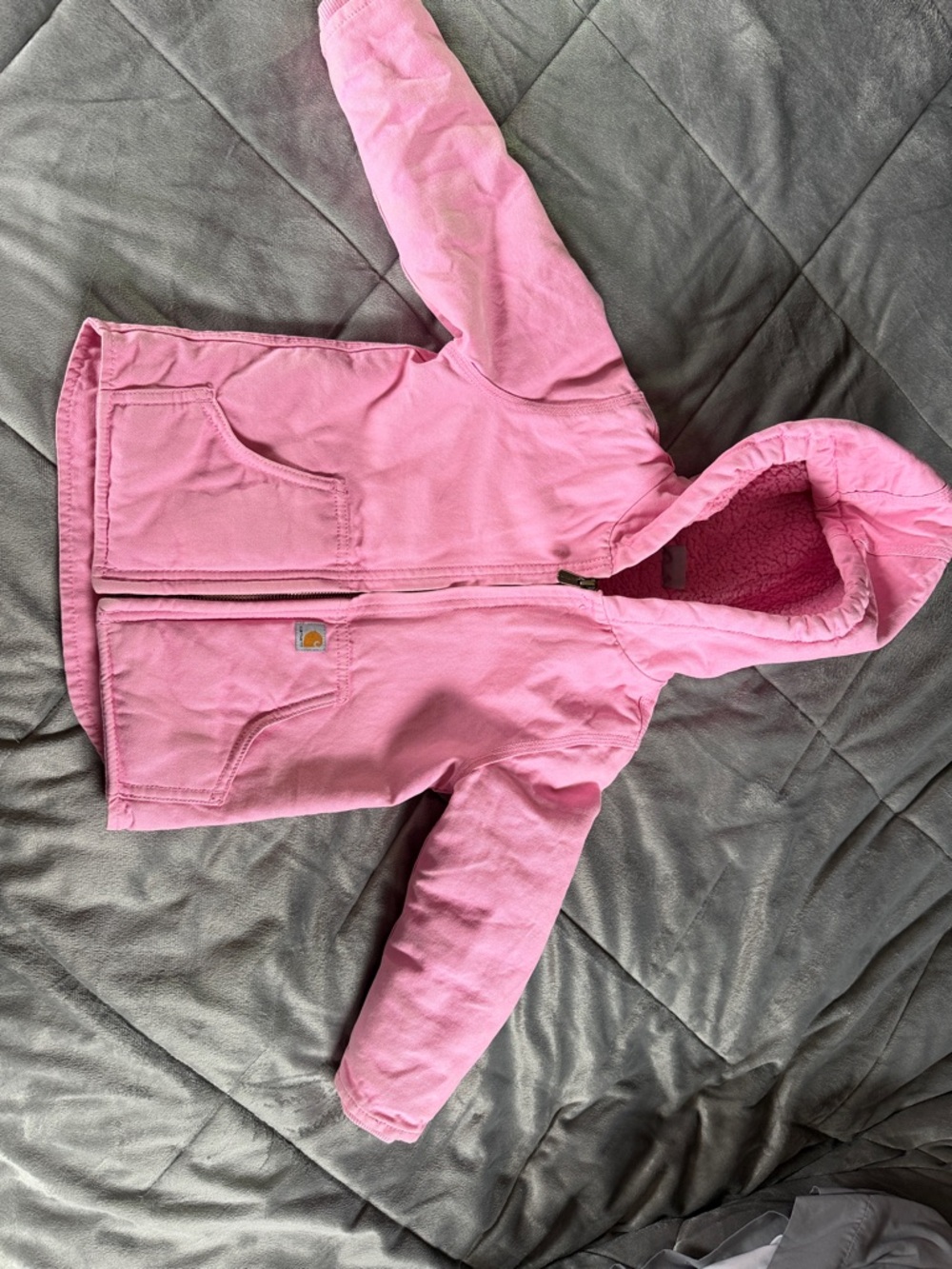 Carhartt Pink Hooded Kids Jacket with Sherpa Lining